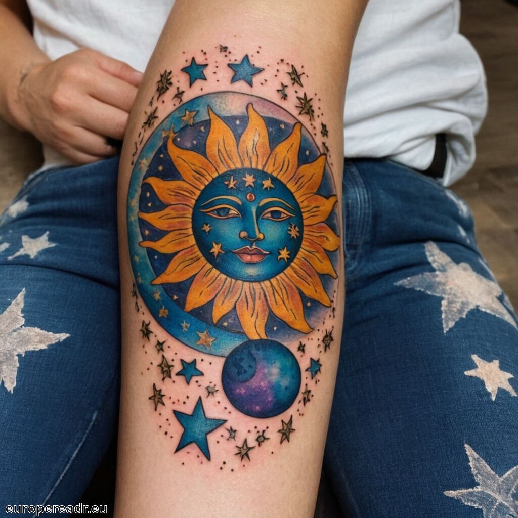 Sonne Mond Sterne Tattoo Bedeutung » Harmonisches Zusammenspiel