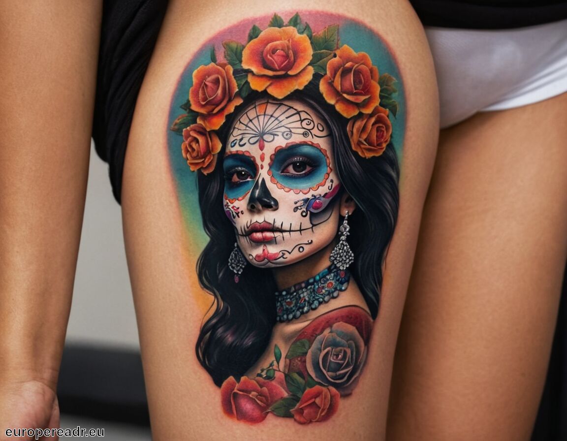 Kunstform mit detaillierten, bunten Designs - La Catrina Tattoo Bedeutung » Kulturelle Identität