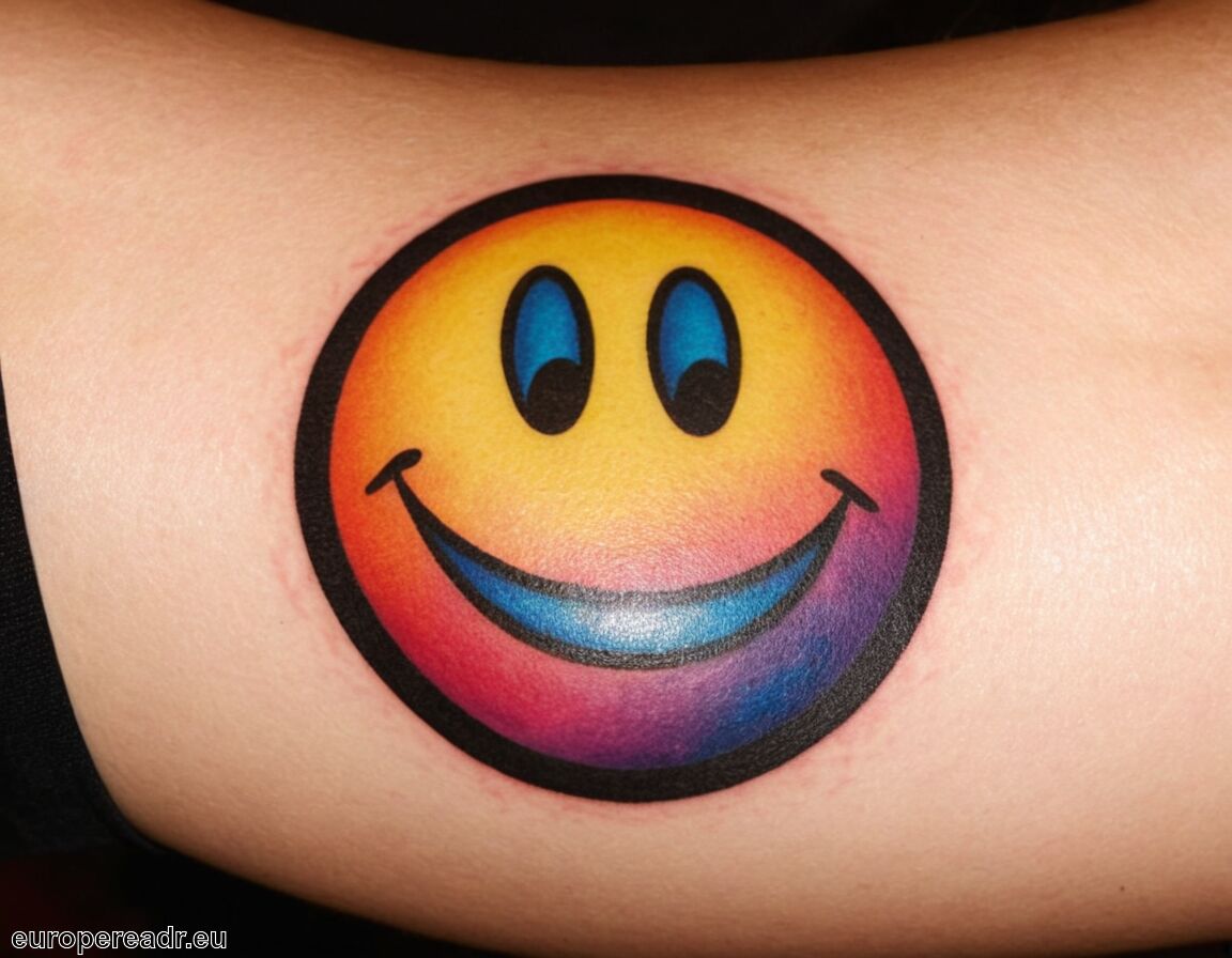 Häufig in bunten Farben und Designs - Smiley Tattoo Bedeutung » Freude und Unbeschwertheit