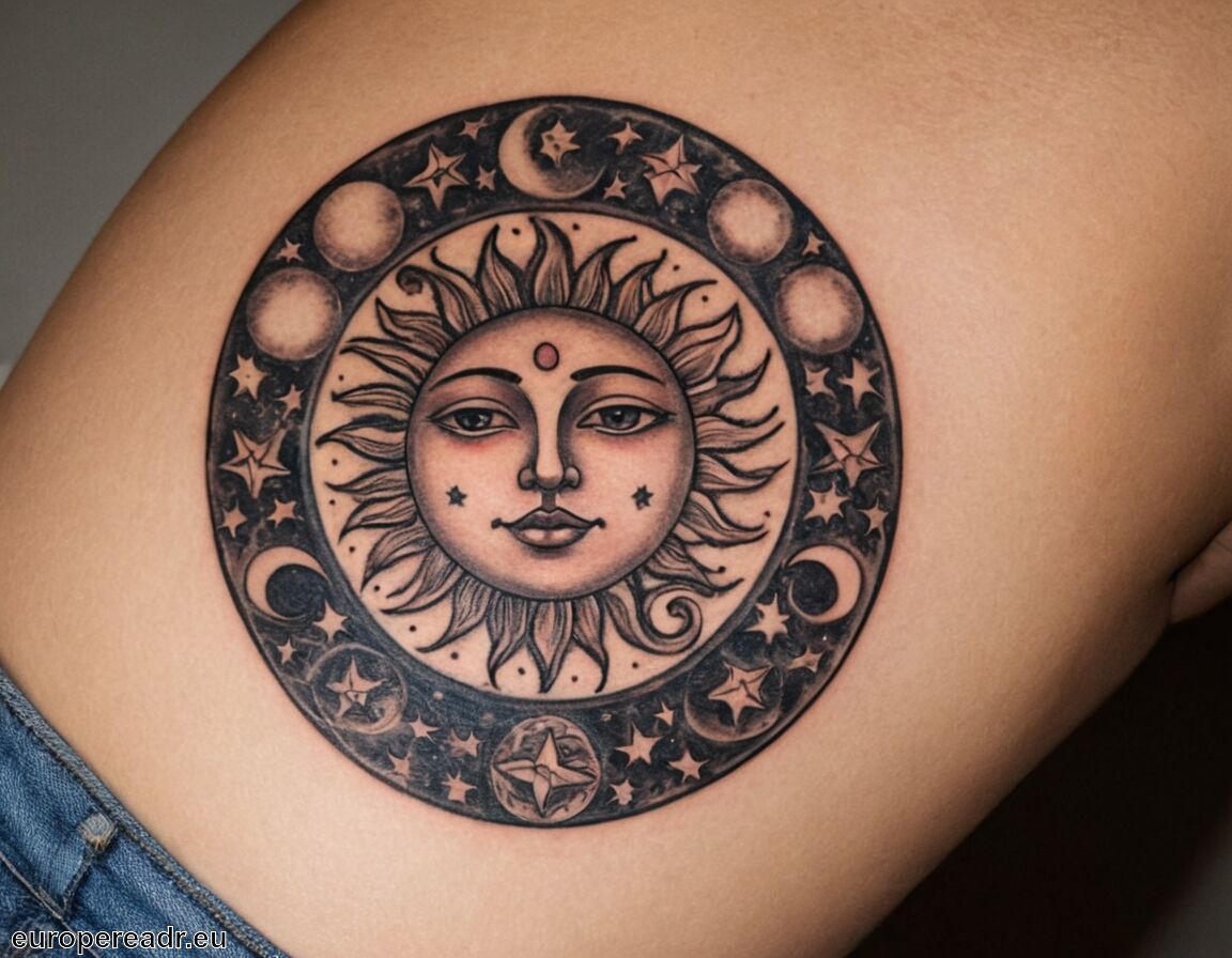 Orientierung und Wegweisung im Dunkeln   - Sonne Mond Sterne Tattoo Bedeutung » Harmonisches Zusammenspiel