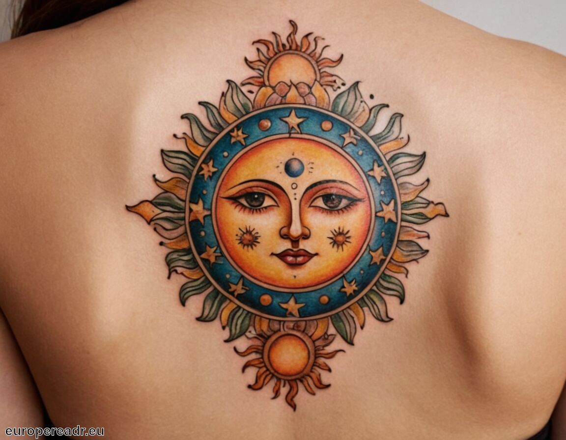Weibliche und männliche Energie repräsentieren - Sonne und Mond Tattoo Bedeutung » Balance zwischen Kräften