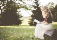 blonde, girl, book, nature, reading, sit, sitting, young woman, reading a book, reading girl, grass, outdoors, woman